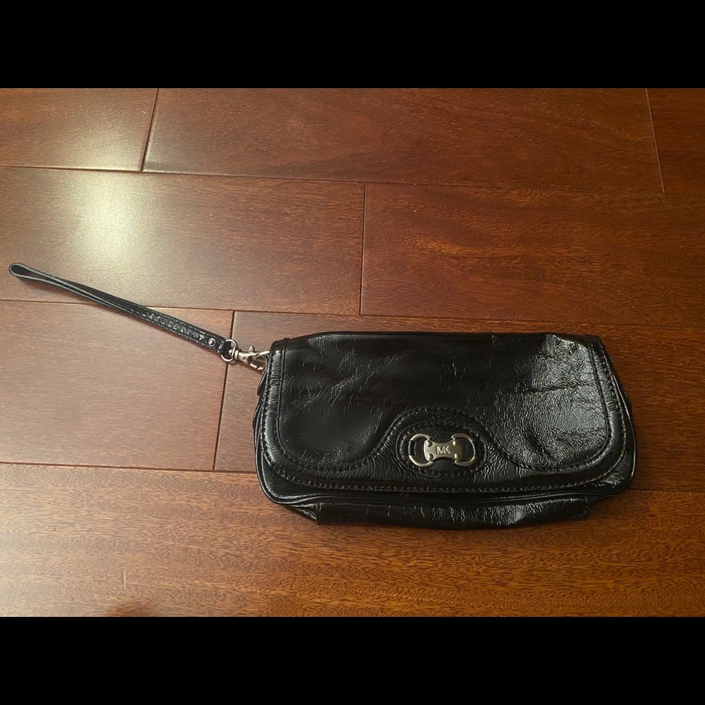 Michael Kors Black Leather Wristlet Bag